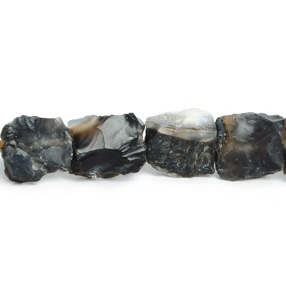 10x9-14x14mm Black Agate Hammer Faceted Square Beads 8 inch 15 piece