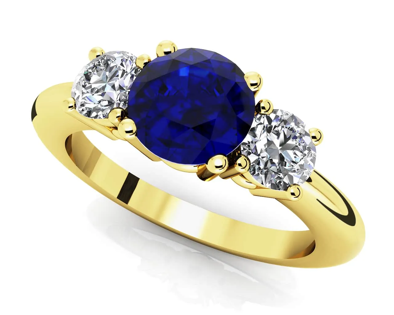 3 Stone Round Brilliant Cut Diamond And Gem Diamond Ring with 3.00 ct.(finished) 5mm, 8.2mm Emerald