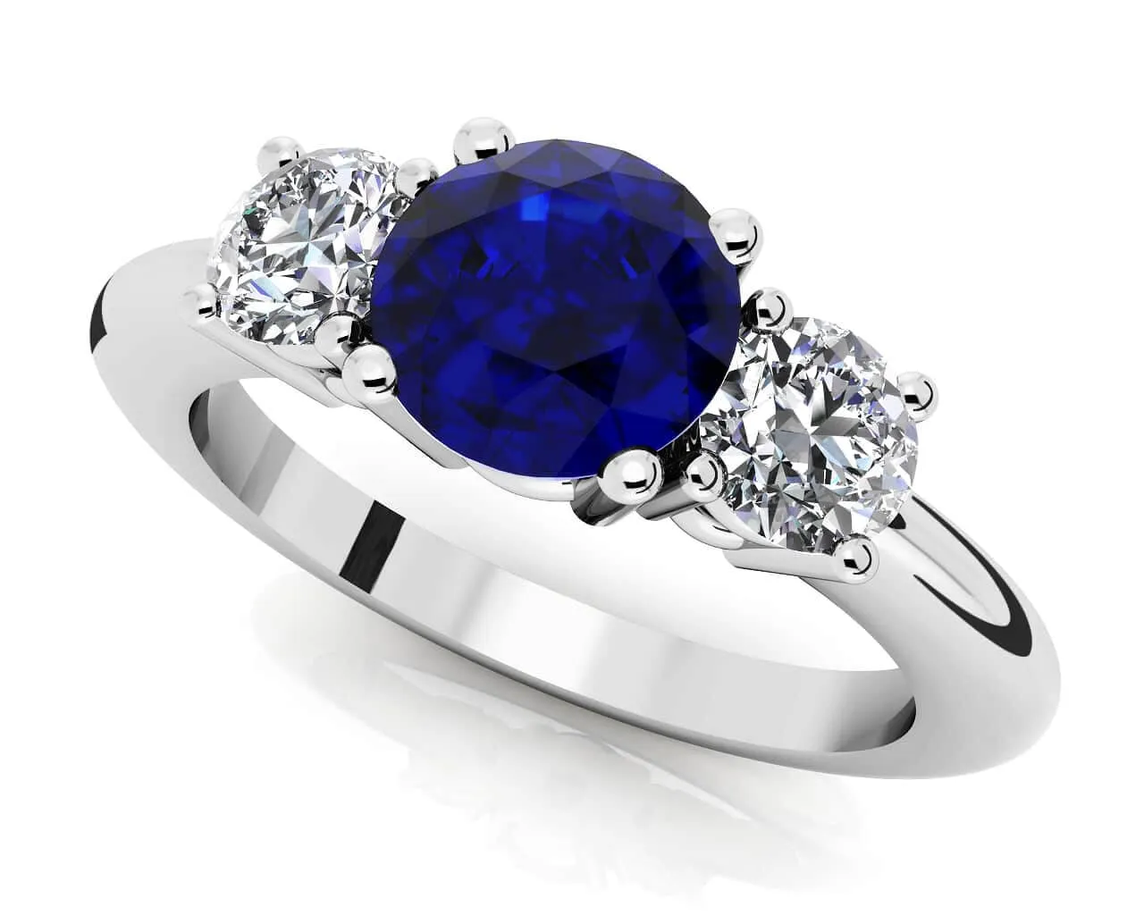 3 Stone Round Brilliant Cut Diamond And Gem Diamond Ring with 3.00 ct.(finished) 5mm, 8.2mm Emerald